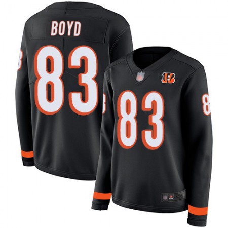 Nike Bengals #83 Tyler Boyd Team Color Super Bowl LVI Patch Women's Stitched NFL Limited Therma Long Sleeve Jersey