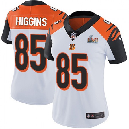 Nike Bengals #85 Tee Higgins White Super Bowl LVI Patch Women's Stitched NFL Vapor Untouchable Limited Jersey