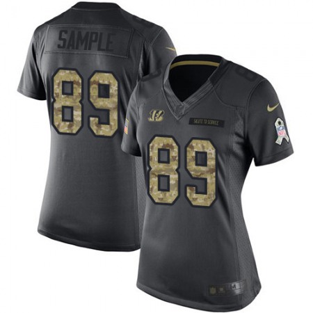Nike Bengals #89 Drew Sample Black Women's Stitched NFL Limited 2016 Salute to Service Jersey