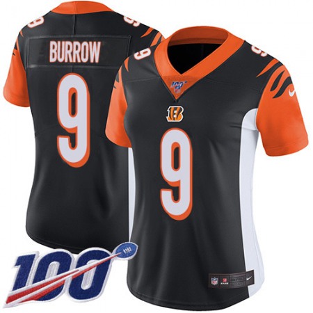 Nike Bengals #9 Joe Burrow Black Team Color Women's Stitched NFL 100th Season Vapor Untouchable Limited Jersey