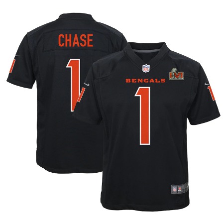 Cincinnati Bengals #1 Ja'Marr Chase Black Youth Nike Super Bowl LVI Bound Game Fashion Jersey