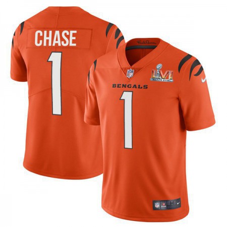 Cincinnati Bengals #1 Ja'Marr Chase Orange Super Bowl LVI Patch Youth Nike Alternate Vapor Limited Jersey