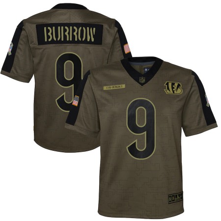 Cincinnati Bengals #9 Joe Burrow Olive Nike Youth 2021 Salute To Service Game Jersey