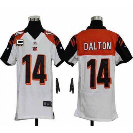 Nike Bengals #14 Andy Dalton White With C Patch Youth Stitched NFL Elite Jersey