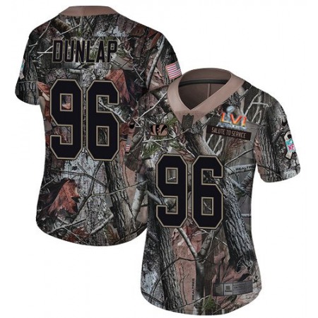 Nike Bengals #96 Carlos Dunlap Camo Super Bowl LVI Patch Women's Stitched NFL Limited Rush Realtree Jersey