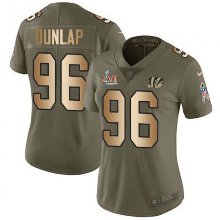 Nike Bengals #96 Carlos Dunlap Olive/Gold Super Bowl LVI Patch Women's Stitched NFL Limited 2017 Salute To Service Jersey