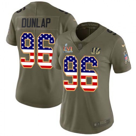 Nike Bengals #96 Carlos Dunlap Olive/USA Super Bowl LVI Patch Flag Women's Stitched NFL Limited 2017 Salute To Service Jersey