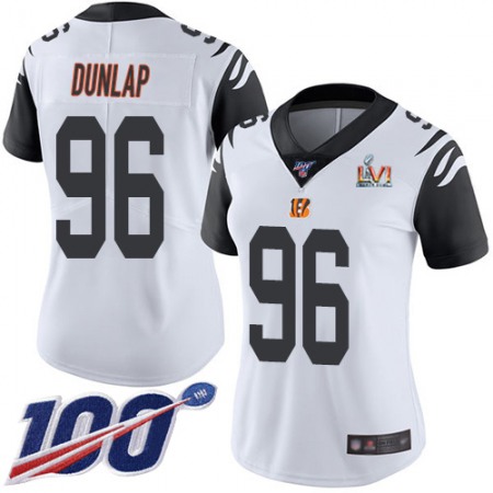 Nike Bengals #96 Carlos Dunlap White Super Bowl LVI Patch Women's Stitched NFL Limited Rush 100th Season Jersey