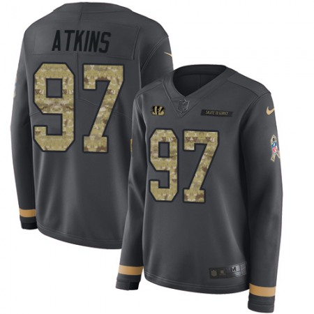 Nike Bengals #97 Geno Atkins Anthracite Salute to Service Women's Stitched NFL Limited Therma Long Sleeve Jersey