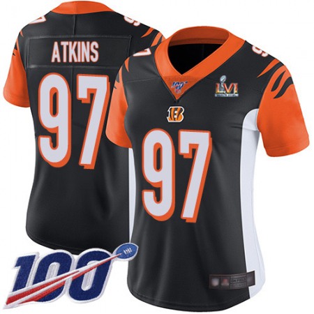 Nike Bengals #97 Geno Atkins Black Team Color Super Bowl LVI Patch Women's Stitched NFL 100th Season Vapor Untouchable Limited Jersey