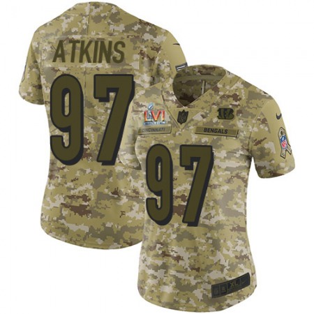 Nike Bengals #97 Geno Atkins Camo Super Bowl LVI Patch Women's Stitched NFL Limited 2018 Salute To Service Jersey