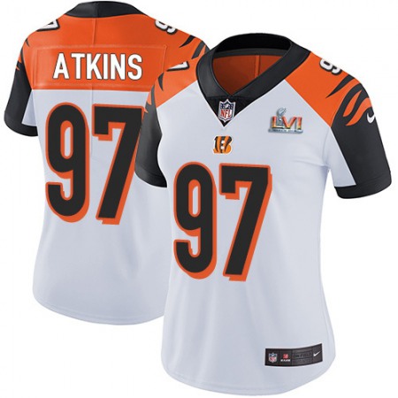 Nike Bengals #97 Geno Atkins White Super Bowl LVI Patch Women's Stitched NFL Vapor Untouchable Limited Jersey