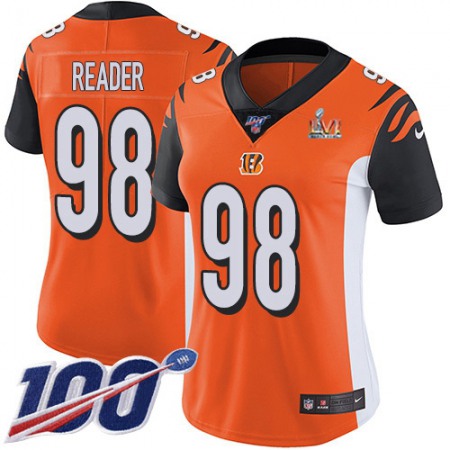 Nike Bengals #98 D.J. Reader Orange Super Bowl LVI Patch Alternate Women's Stitched NFL 100th Season Vapor Untouchable Limited Jersey