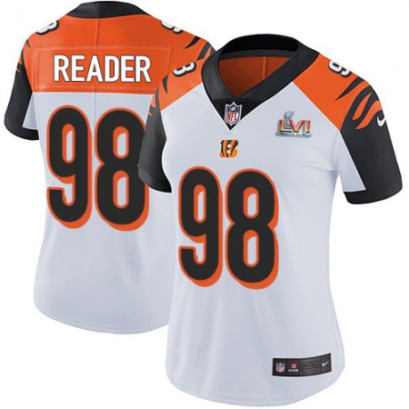 Nike Bengals #98 D.J. Reader White Super Bowl LVI Patch Women's Stitched NFL Vapor Untouchable Limited Jersey