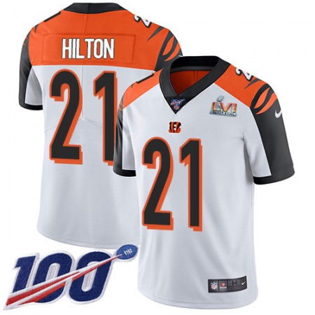 Nike Bengals #21 Mike Hilton White Super Bowl LVI Patch Youth Stitched NFL 100th Season Vapor Untouchable Limited Jersey