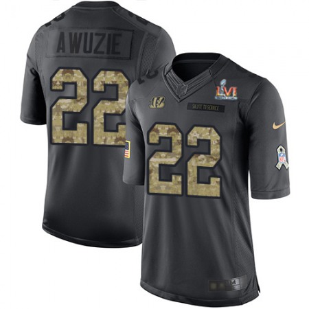 Nike Bengals #22 Chidobe Awuzie Black Super Bowl LVI Patch Youth Stitched NFL Limited 2016 Salute to Service Jersey