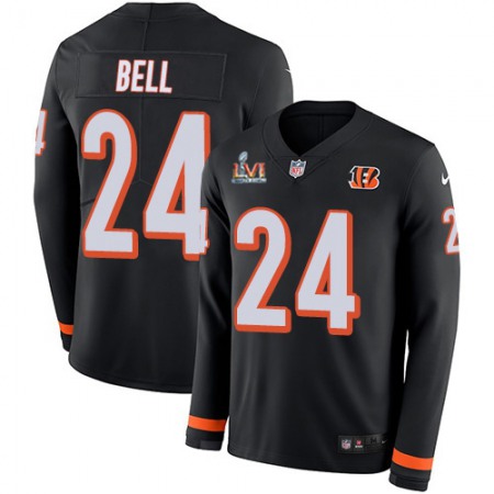 Nike Bengals #24 Vonn Bell Black Team Color Super Bowl LVI Patch Youth Stitched NFL Limited Therma Long Sleeve Jersey