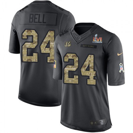 Nike Bengals #24 Vonn Bell Black Team Color Super Bowl LVI Patch Youth Stitched NFL Limited Therma Long Sleeve Jersey