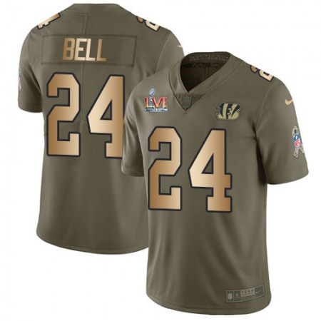 Nike Bengals #24 Vonn Bell Olive/Gold Super Bowl LVI Patch Youth Stitched NFL Limited 2017 Salute To Service Jersey