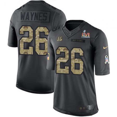Nike Bengals #26 Trae Waynes Black Team Color Super Bowl LVI Patch Youth Stitched NFL Limited Therma Long Sleeve Jersey