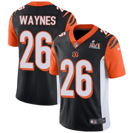 Nike Bengals #26 Trae Waynes Black Team Color Super Bowl LVI Patch Youth Stitched NFL Vapor Untouchable Limited Jersey