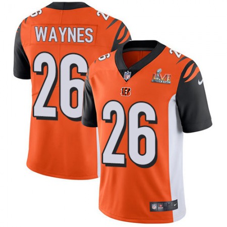Nike Bengals #26 Trae Waynes Orange Alternate Super Bowl LVI Patch Youth Stitched NFL Vapor Untouchable Limited Jersey