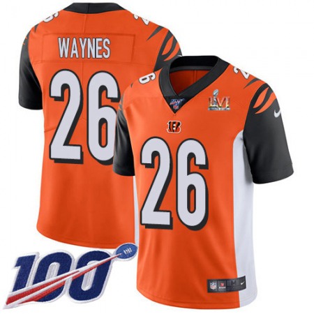 Nike Bengals #26 Trae Waynes Orange Super Bowl LVI Patch Alternate Youth Stitched NFL 100th Season Vapor Limited Jersey