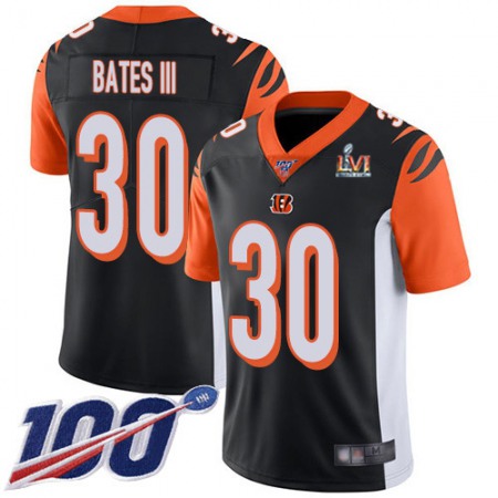 Nike Bengals #30 Jessie Bates Black Team Color Super Bowl LVI Patch Youth Stitched NFL 100th Season Vapor Limited Jersey