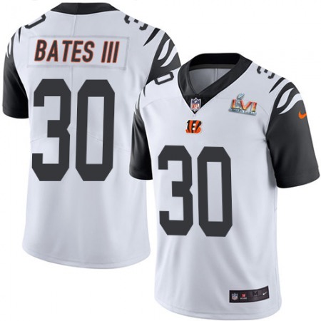 Nike Bengals #30 Jessie Bates III White Super Bowl LVI Patch Youth Stitched NFL Limited Rush Jersey