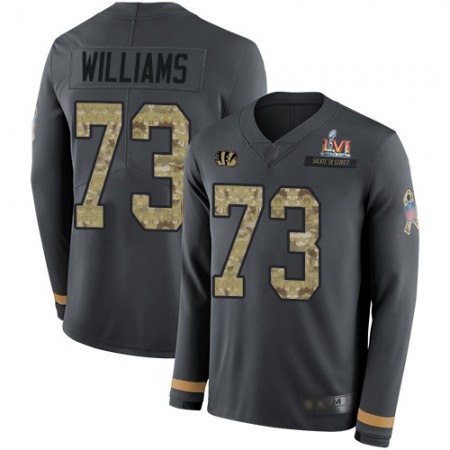 Nike Bengals #73 Jonah Williams Anthracite Super Bowl LVI Patch Salute to Service Youth Stitched NFL Limited Therma Long Sleeve Jersey