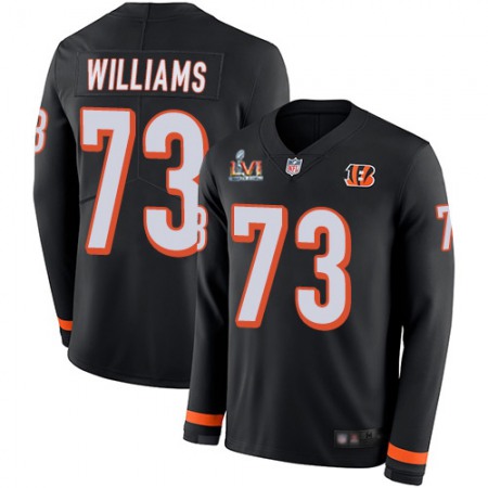 Nike Bengals #73 Jonah Williams Black Team Color Super Bowl LVI Patch Youth Stitched NFL Limited Therma Long Sleeve Jersey