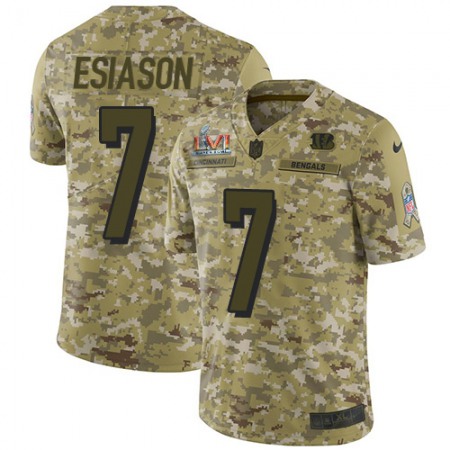Nike Bengals #7 Boomer Esiason Camo Super Bowl LVI Patch Youth Stitched NFL Limited 2018 Salute To Service Jersey