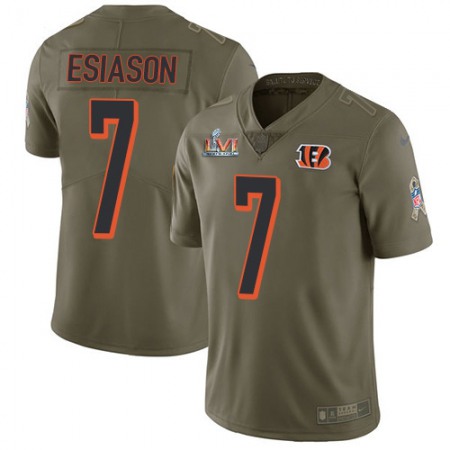 Nike Bengals #7 Boomer Esiason Olive Super Bowl LVI Patch Youth Stitched NFL Limited 2017 Salute To Service Jersey