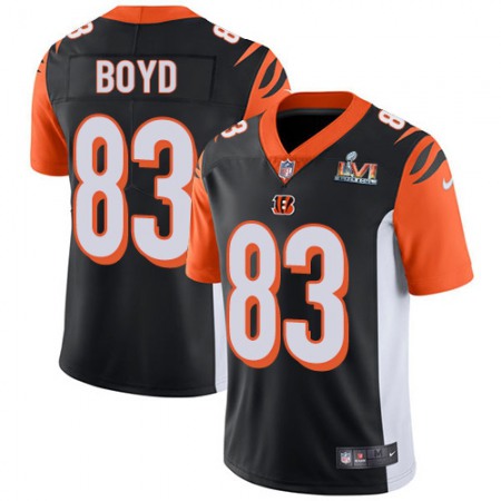 Nike Bengals #83 Tyler Boyd Black Team Color Super Bowl LVI Patch Youth Stitched NFL Vapor Untouchable Limited Jersey