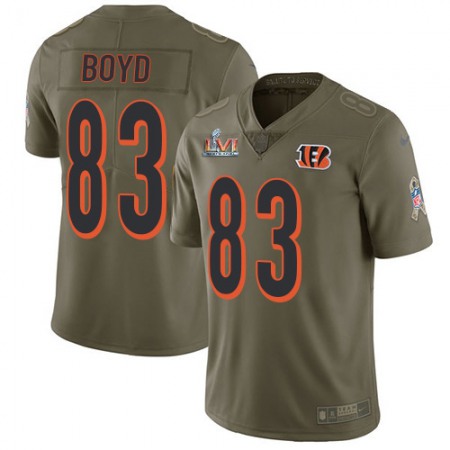 Nike Bengals #83 Tyler Boyd Olive Super Bowl LVI Patch Youth Stitched NFL Limited 2017 Salute To Service Jersey