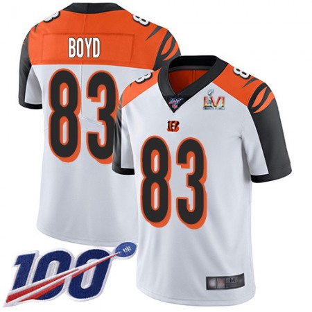 Nike Bengals #83 Tyler Boyd White Super Bowl LVI Patch Youth Stitched NFL 100th Season Vapor Limited Jersey
