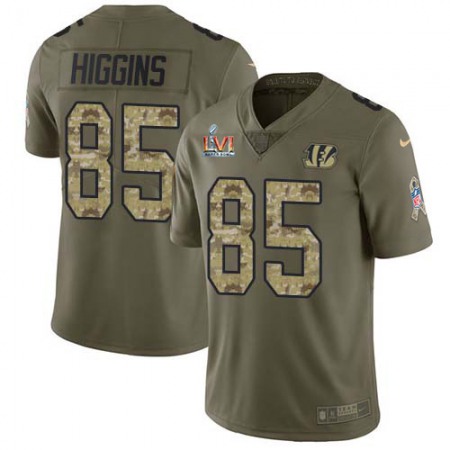 Nike Bengals #85 Tee Higgins Olive/Camo Youth Super Bowl LVI Patch Stitched NFL Limited 2017 Salute To Service Jersey