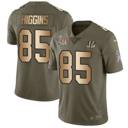 Nike Bengals #85 Tee Higgins Olive/Gold Super Bowl LVI Patch Youth Stitched NFL Limited 2017 Salute To Service Jersey