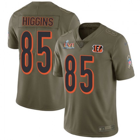 Nike Bengals #85 Tee Higgins Olive Super Bowl LVI Patch Youth Stitched NFL Limited 2017 Salute To Service Jersey