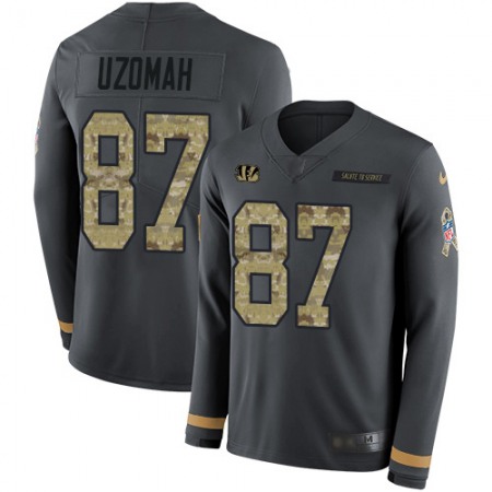 Nike Bengals #87 C.J. Uzomah Anthracite Salute to Service Youth Stitched NFL Limited Therma Long Sleeve Jersey