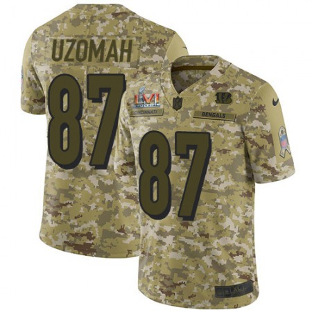 Nike Bengals #87 C.J. Uzomah Camo Super Bowl LVI Patch Youth Stitched NFL Limited 2018 Salute To Service Jersey