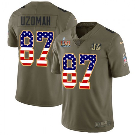 Nike Bengals #87 C.J. Uzomah Olive/USA Super Bowl LVI Patch Flag Youth Stitched NFL Limited 2017 Salute To Service Jersey