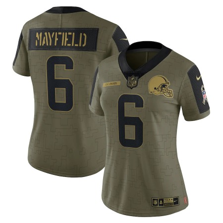 Cleveland Browns #6 Baker Mayfield Olive Nike Women's 2021 Salute To Service Limited Player Jersey