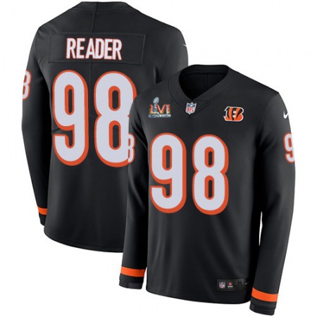 Nike Bengals #98 D.J. Reader Black Team Color Super Bowl LVI Patch Youth Stitched NFL Limited Therma Long Sleeve Jersey