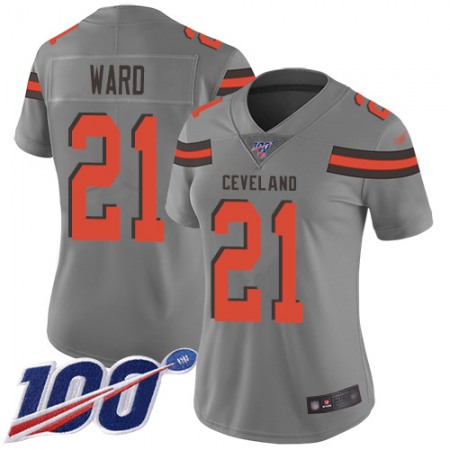 Nike Browns #21 Denzel Ward Gray Women's Stitched NFL Limited Inverted Legend 100th Season Jersey