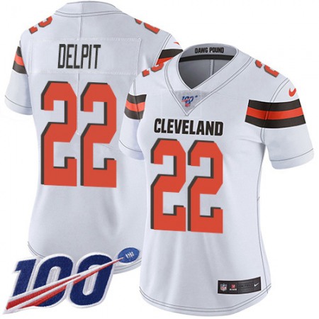 Nike Browns #22 Grant Delpit White Women's Stitched NFL 100th Season Vapor Untouchable Limited Jersey