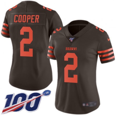 Nike Browns #2 Amari Cooper Brown Women's Stitched NFL Limited Rush 100th Season Jersey