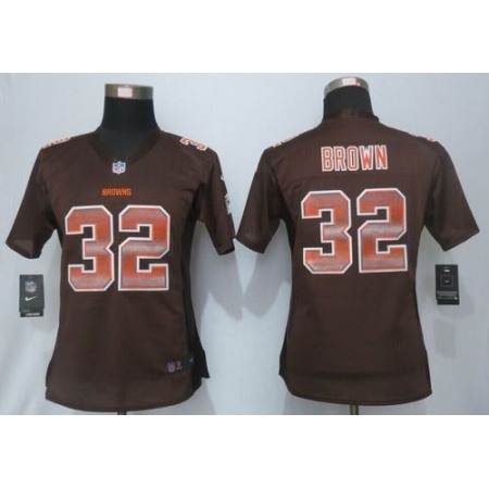 Nike Browns #32 Jim Brown Brown Team Color Women's Stitched NFL Elite Strobe Jersey