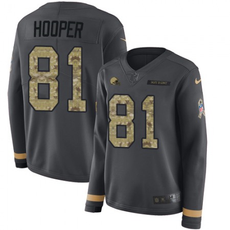 Nike Browns #81 Austin Hooper Anthracite Salute to Service Women's Stitched NFL Limited Therma Long Sleeve Jersey