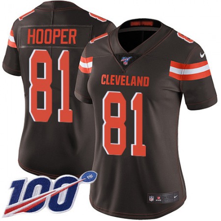 Nike Browns #81 Austin Hooper Brown Team Color Women's Stitched NFL 100th Season Vapor Untouchable Limited Jersey